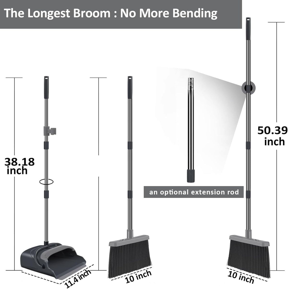 kelamayi Broom and Dustpan Set for Home, Office, Indoor&Outdoor Sweeping, Stand Up Broom and