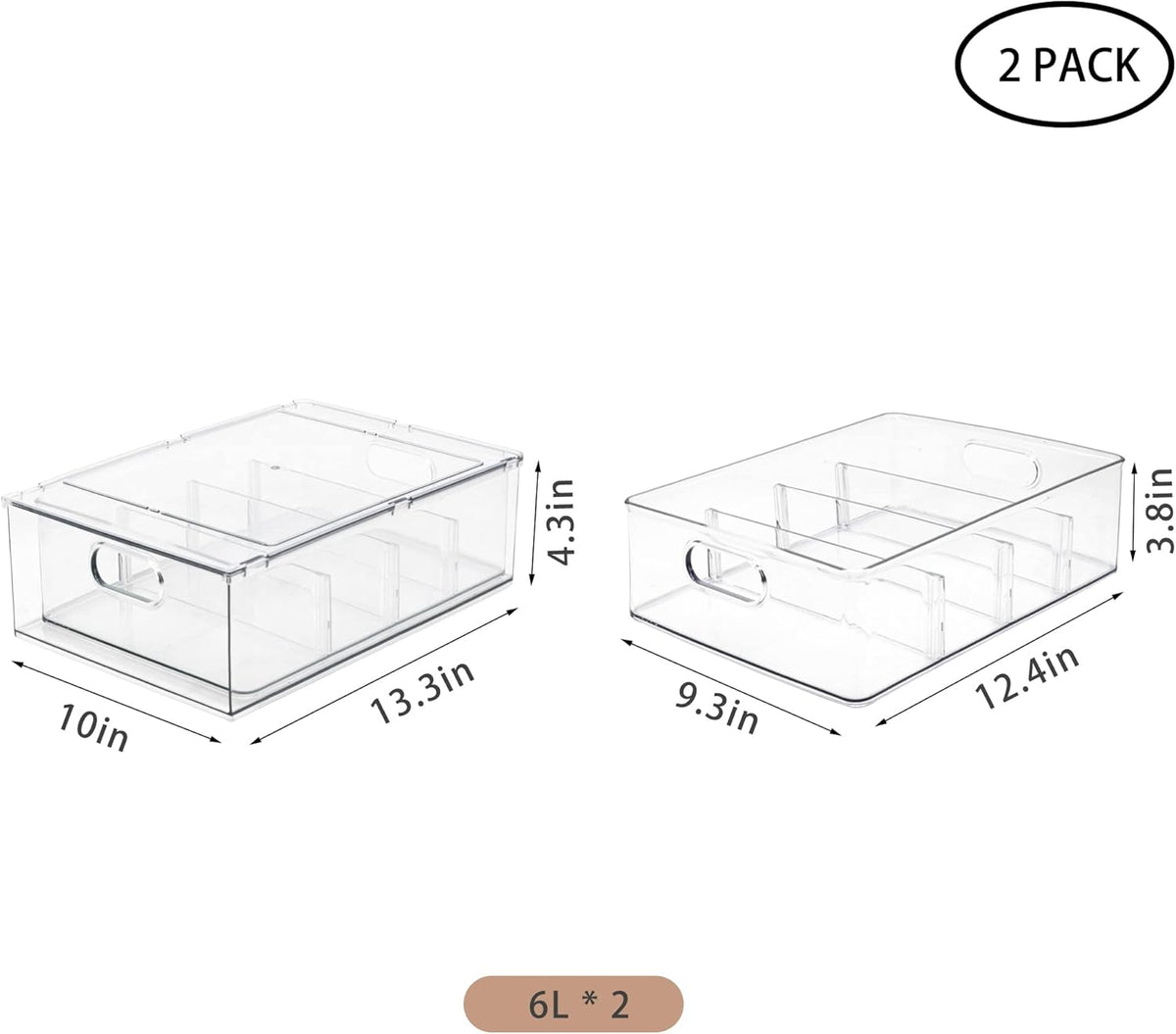 MineSign 2Pack Stackable Fridge Drawers Pull-Out Bins Divided Produce Saver Containers for