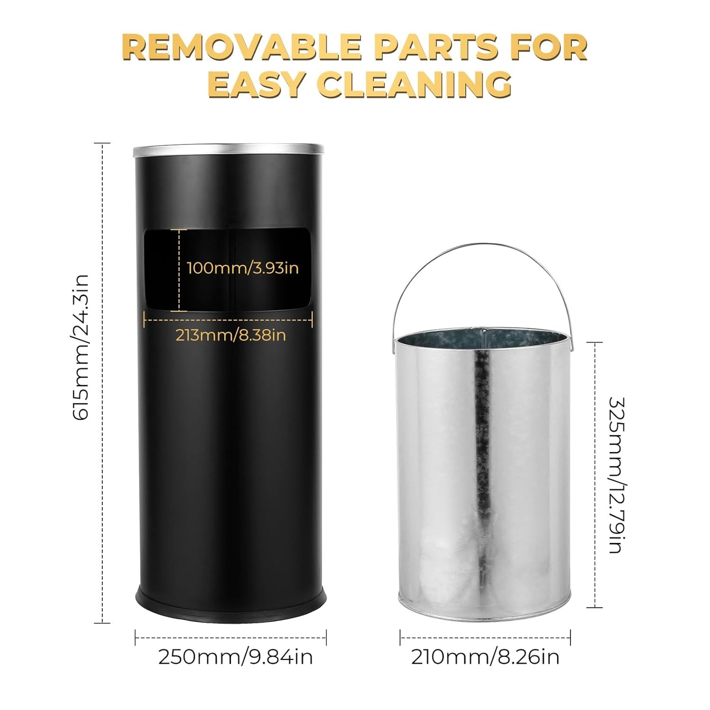 Trash Can Outdoor Waste Container Round Stainless Steel Trash Can with Removable Inner Bucket for