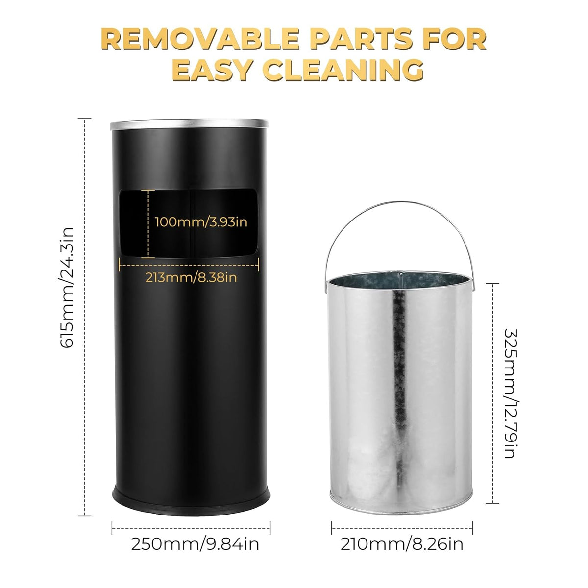Trash Can Outdoor Waste Container Round Stainless Steel Trash Can with Removable Inner Bucket for
