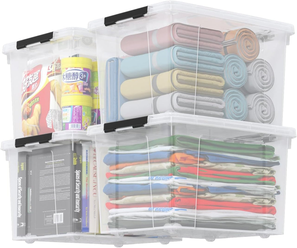 Zopnny 24 Quart Clear Plastic Storage Bin with Lid, Stackable Organizer Latch Box Tote for Home