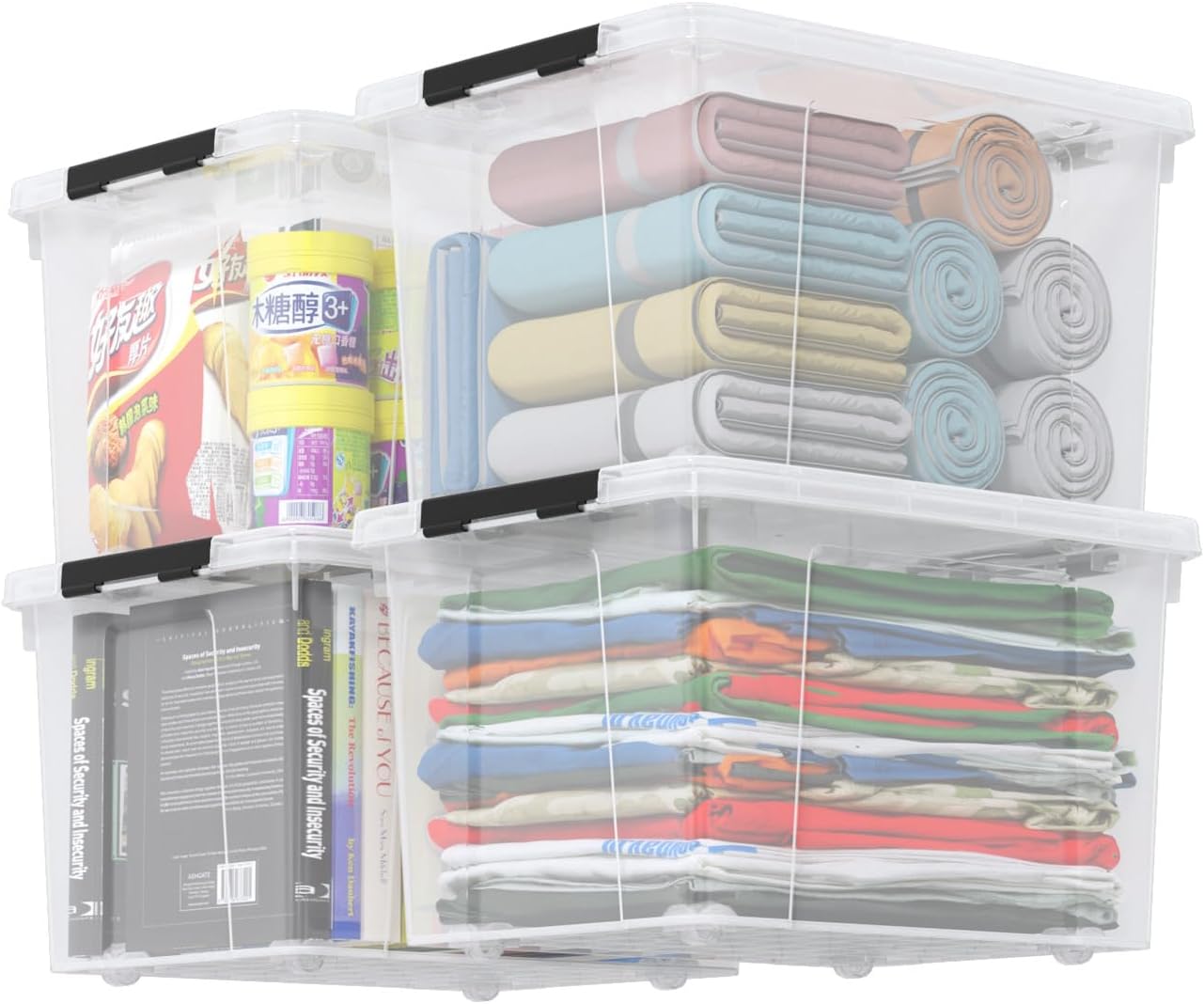 Zopnny 24 Quart Clear Plastic Storage Bin with Lid, Stackable Organizer Latch Box Tote for Home