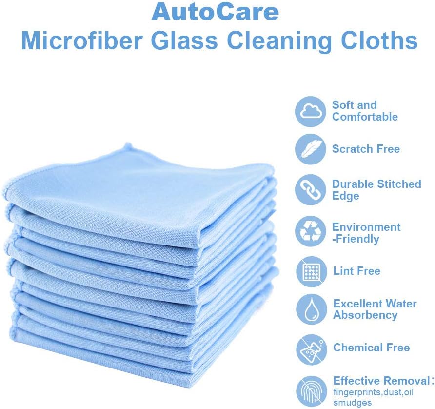 Auto Care Microfiber Glass Cleaning Cloths Towels for Windows Mirrors Windshield Computer Screen TV