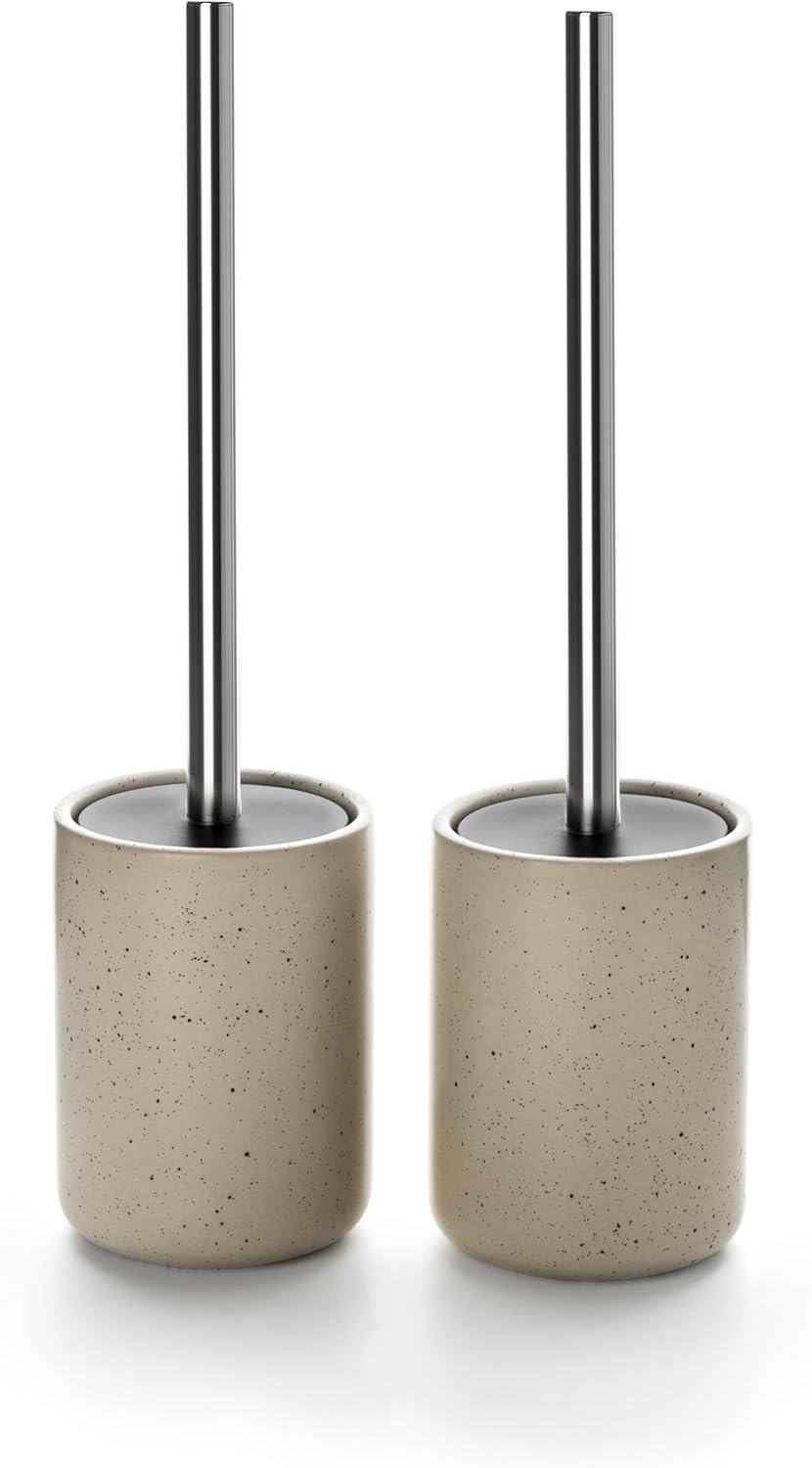 Ceramic Toilet Brush & Holder Set - Freestanding Deep-Cleaning Toilet Bowl Cleaner Brush, Stainless