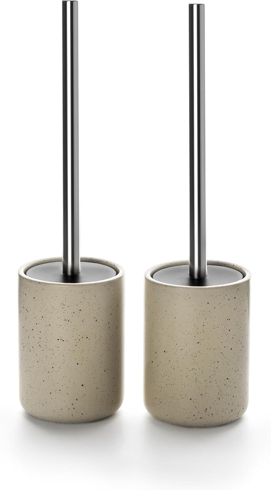 Ceramic Toilet Brush & Holder Set - Freestanding Deep-Cleaning Toilet Bowl Cleaner Brush, Stainless