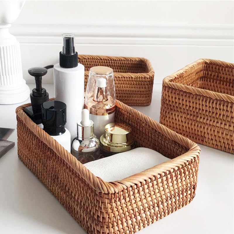 Rattan Storage Baskets, Wicker Baskets for Organizing, Hand Woven Fruit Basket, Decorative Baskets