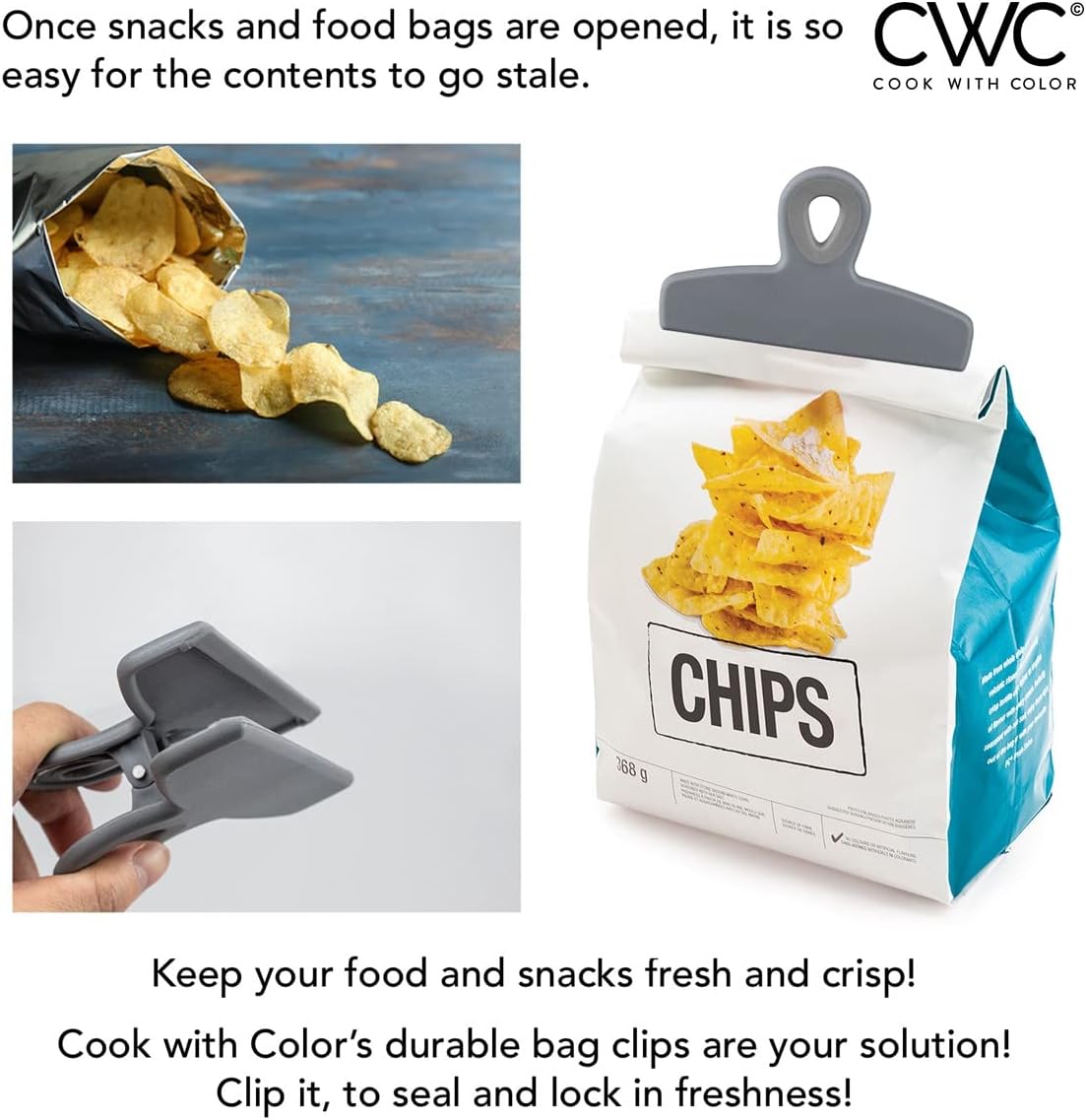 COOK WITH COLOR Bag Clips - Heavy Duty Chip Clip and Refrigerator Magnet Clips for Food Storage