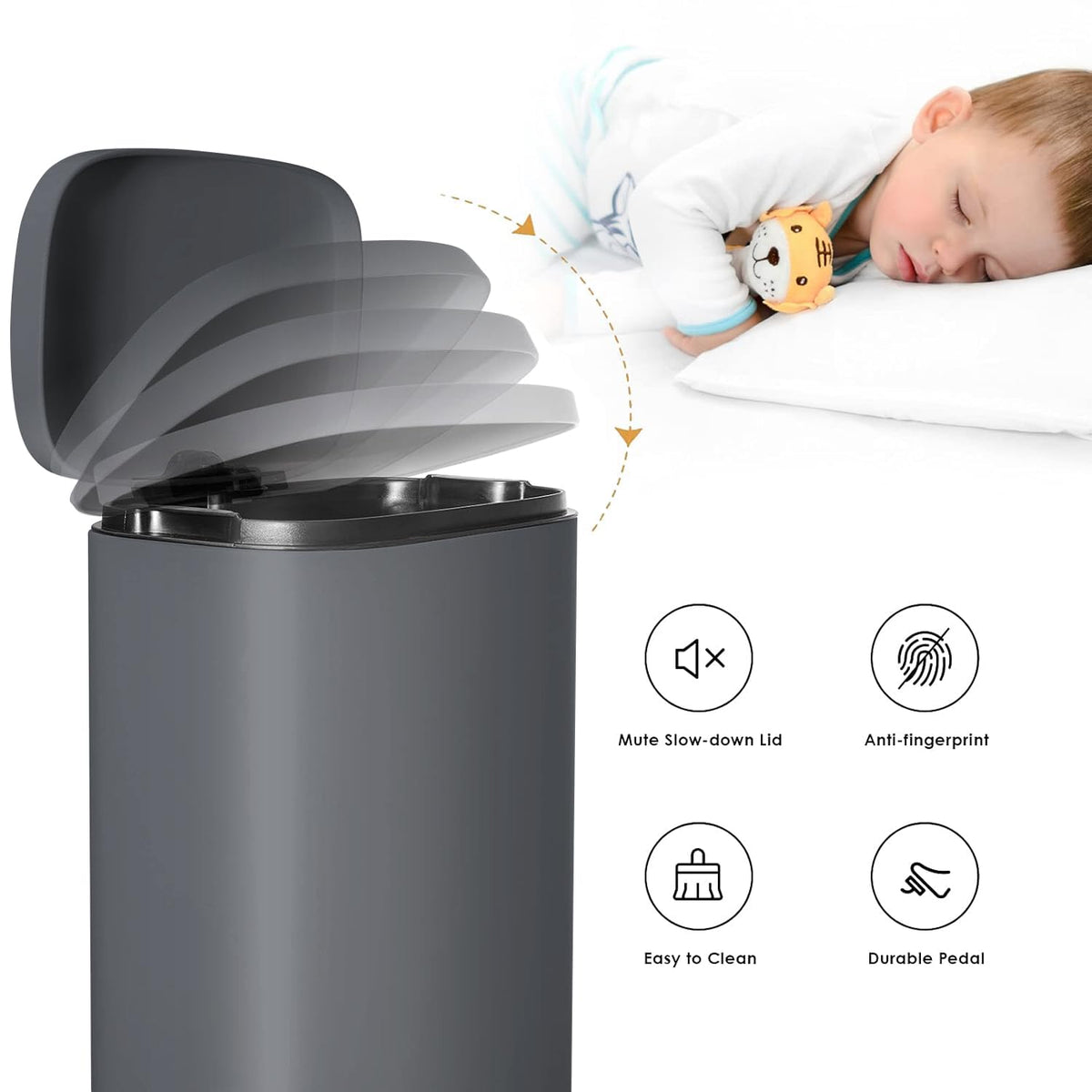 AthLike Trash Can, Stainless Steel Kitchen Garbage Can, Step Waste Bin with Hinged Lid and