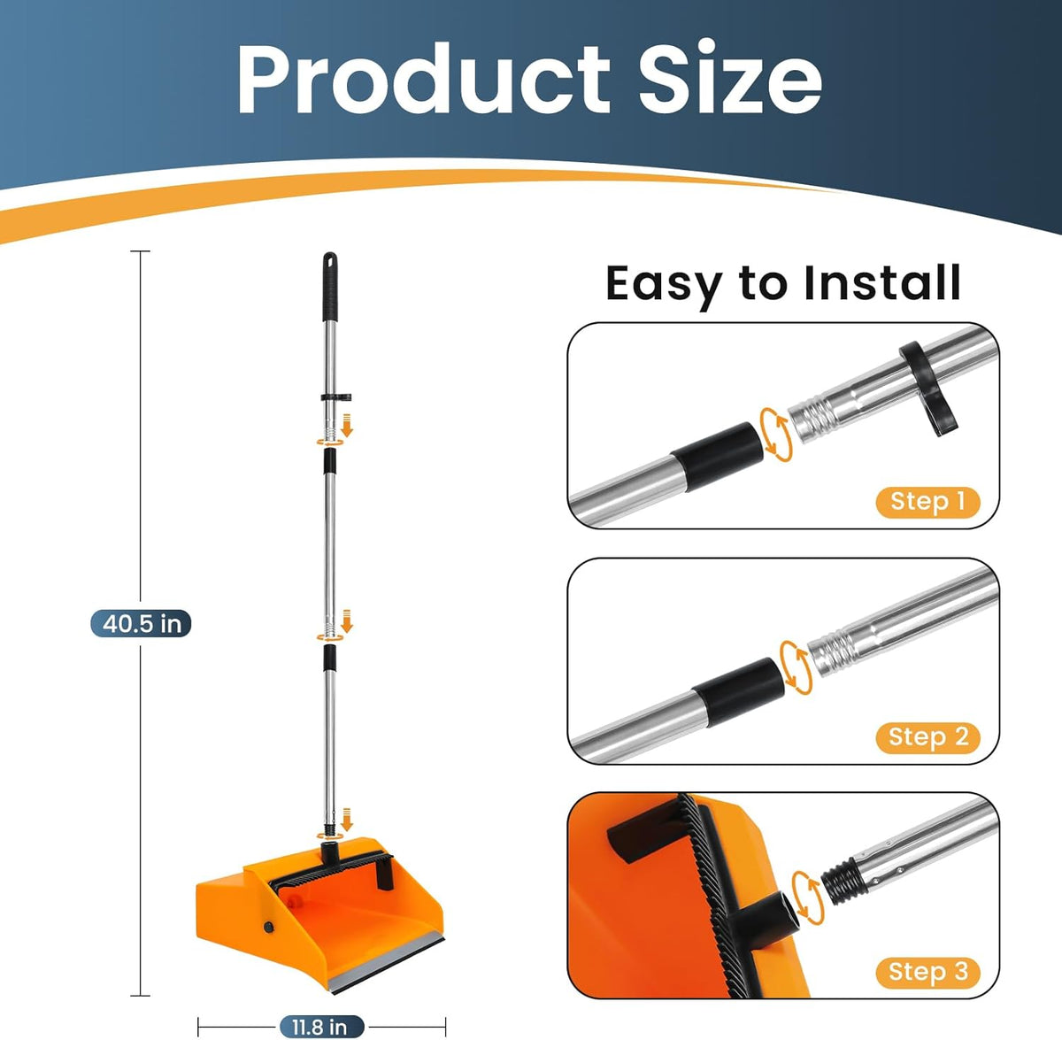 Large Commercial Dustpan with Comb，Long Handle Upright Heavy Duty Dust Pan Outdoor Indoor for
