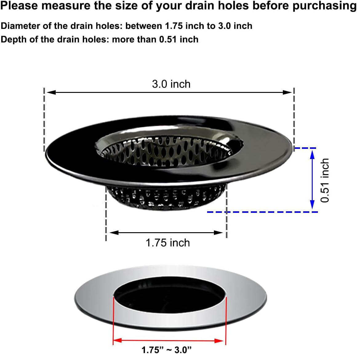 1.75" Bathtub Drain Strainers, Shower Drain Hair Catchers, Stainless Steel Drain Filter Cover for