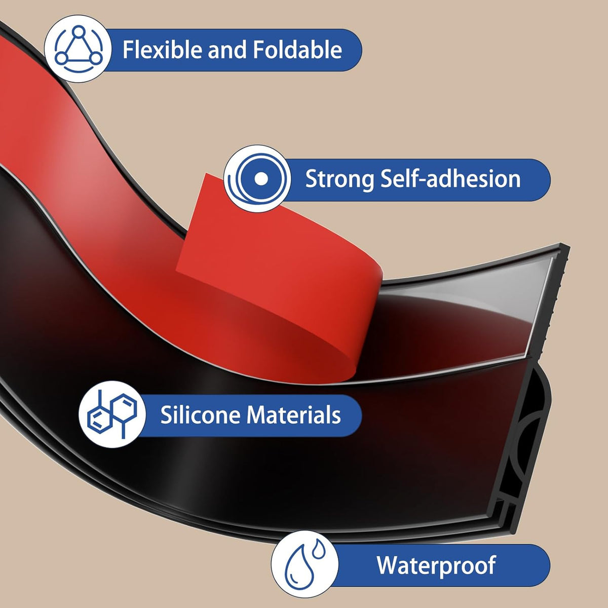 Under Door Draft Stopper, Self-Adhesive Door Sweep for Bottom of Door, Weather Stripping Doors Seal