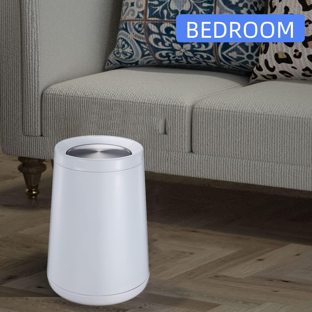 Household Swing White Bathroom Trash Can，Brushed Stainless Steel，10 L/3 Gallen，Garbage Can with