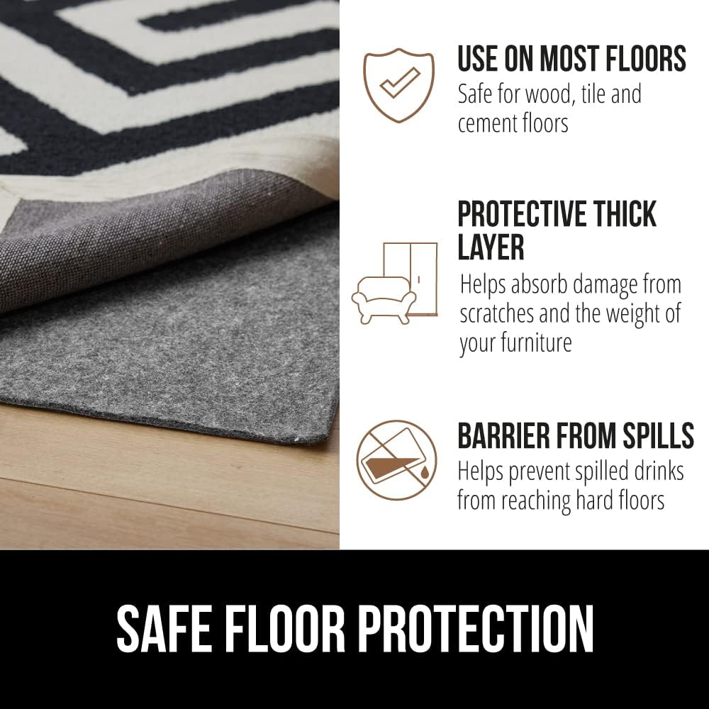 GORILLA GRIP Felt and Natural Rubber Stay in Place Slip Resistant Rug Pad, 1/8in Thick, 9x12 FT