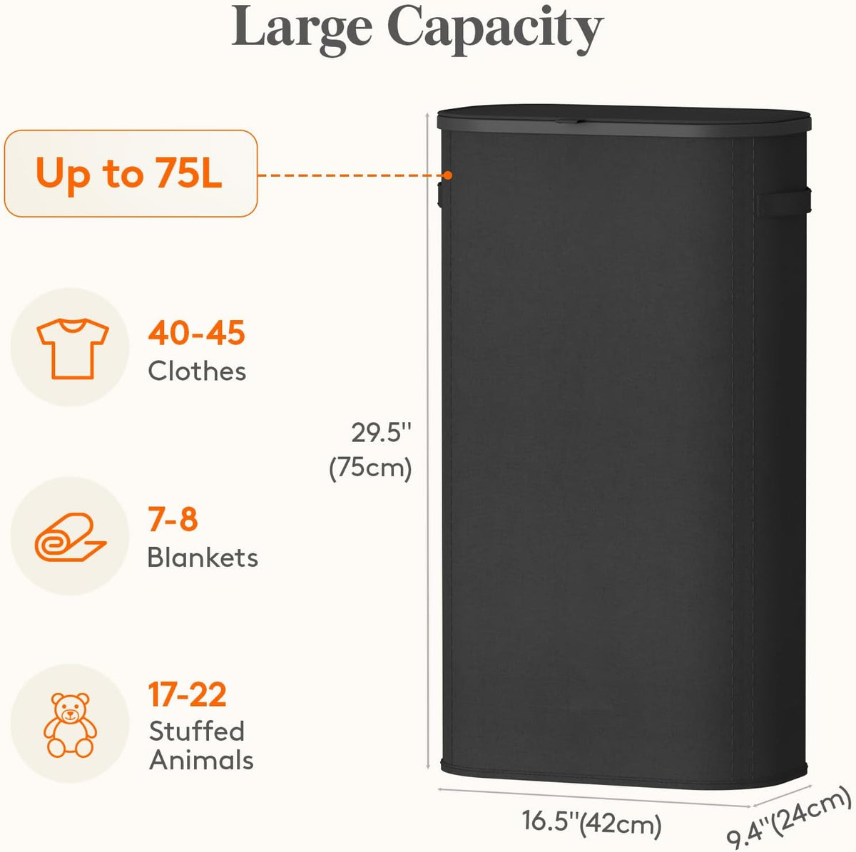 Lifewit 75L Slim Laundry Basket with Lid, Narrow Large Laundry Hamper with Plastic Handles and