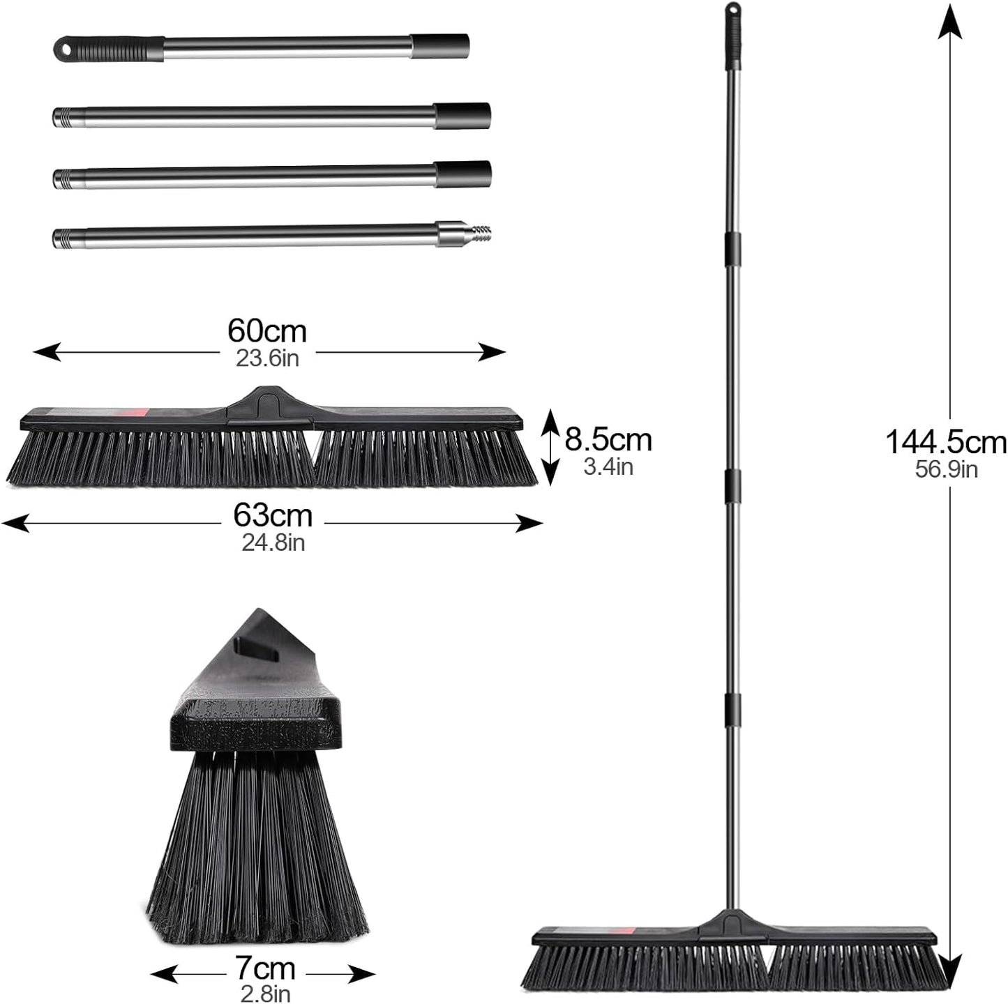 Push Broom Outdoor Heavy Duty,Masthome 24" Push Broom with Stiff Bristles,Heavy Duty Garden