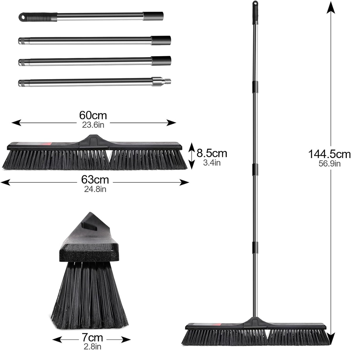 Push Broom Outdoor Heavy Duty,Masthome 24" Push Broom with Stiff Bristles,Heavy Duty Garden