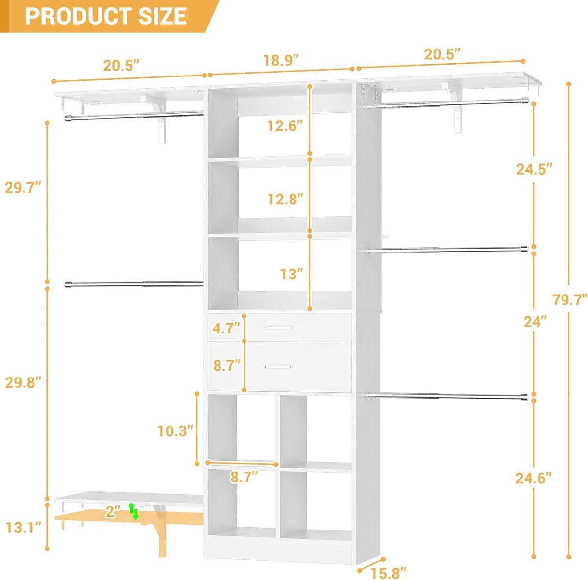 5FT Small Closet System, Baby Closet Organizer System with Wooden Drawers, 60 Inches Walk In Closet