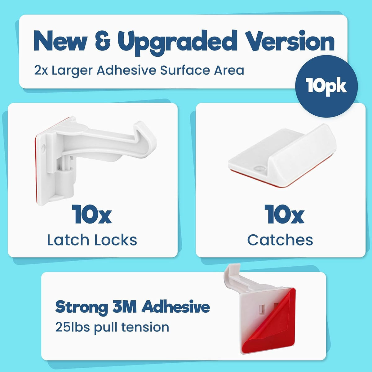 Upgraded Invisible Baby Proofing Cabinet Latch Locks (10 Pack) - No Drilling or Tools Required for