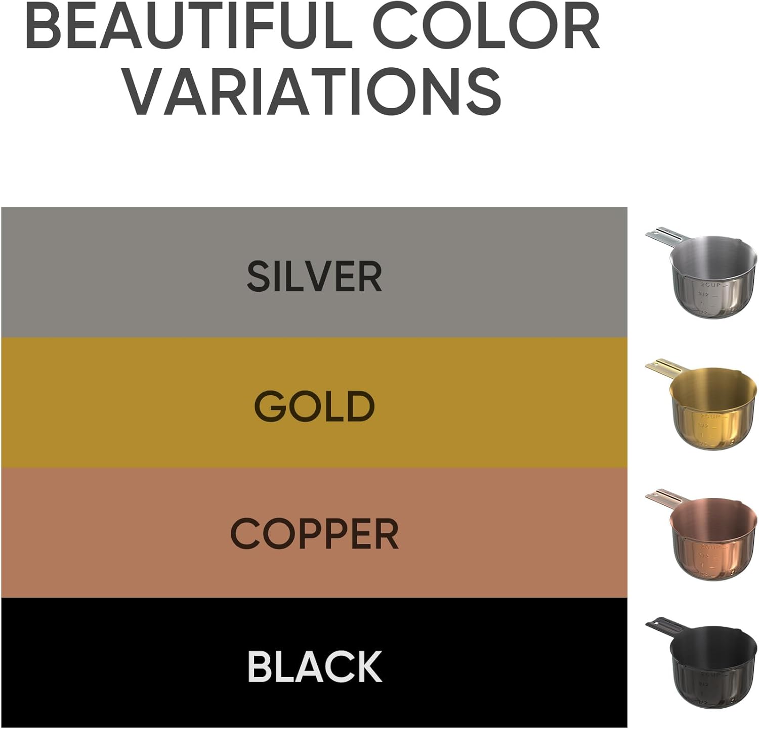 Color Up 2 Cup Measuring Cup, 480ml Black Stainless Steel Metal Measuring Scoop, Easy-Pour Spouts