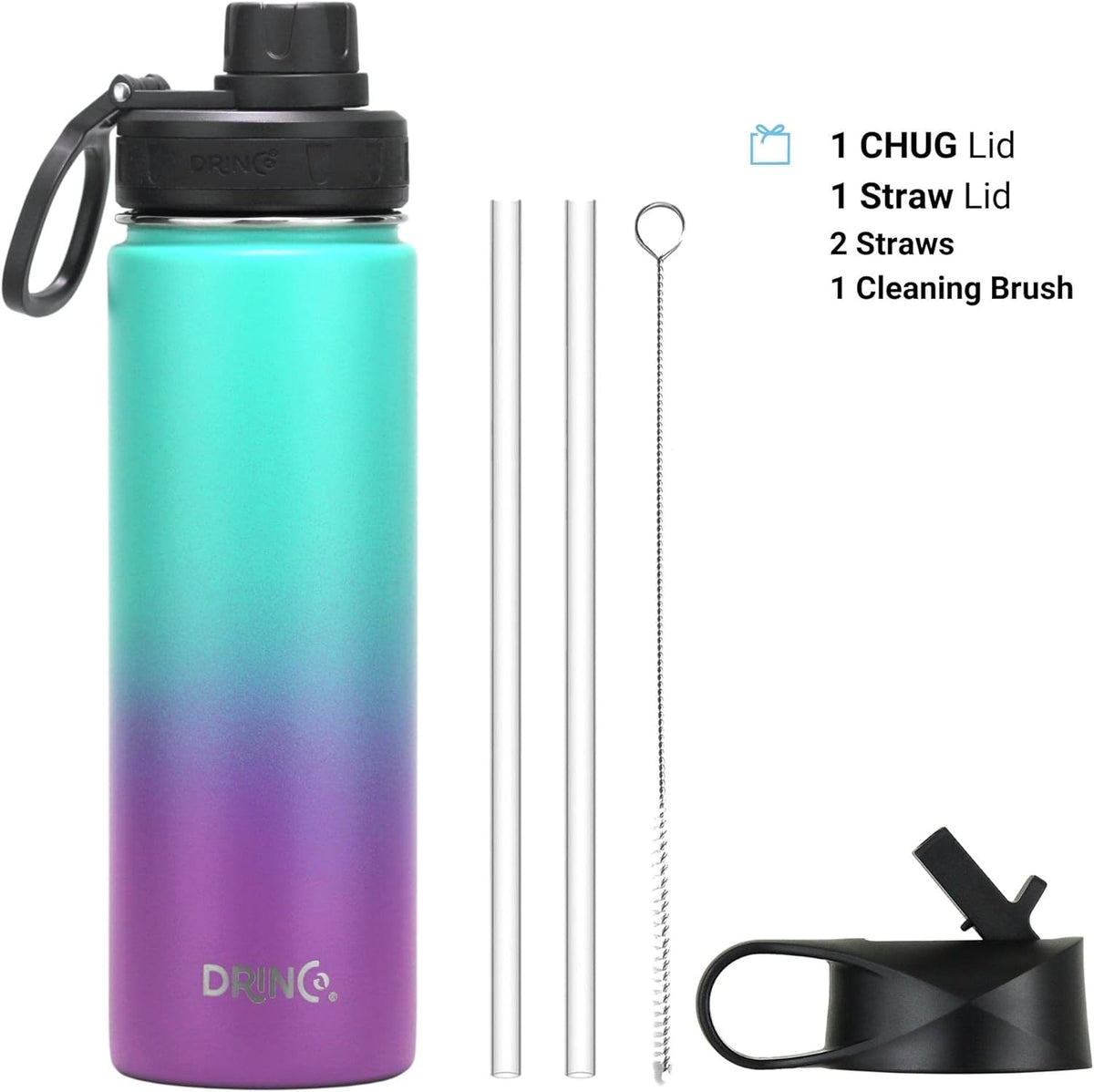 DRINCO Stainless Steel Water Bottle Spout Lid Vacuum Insulated Double Wall Water Bottle Wide Mouth