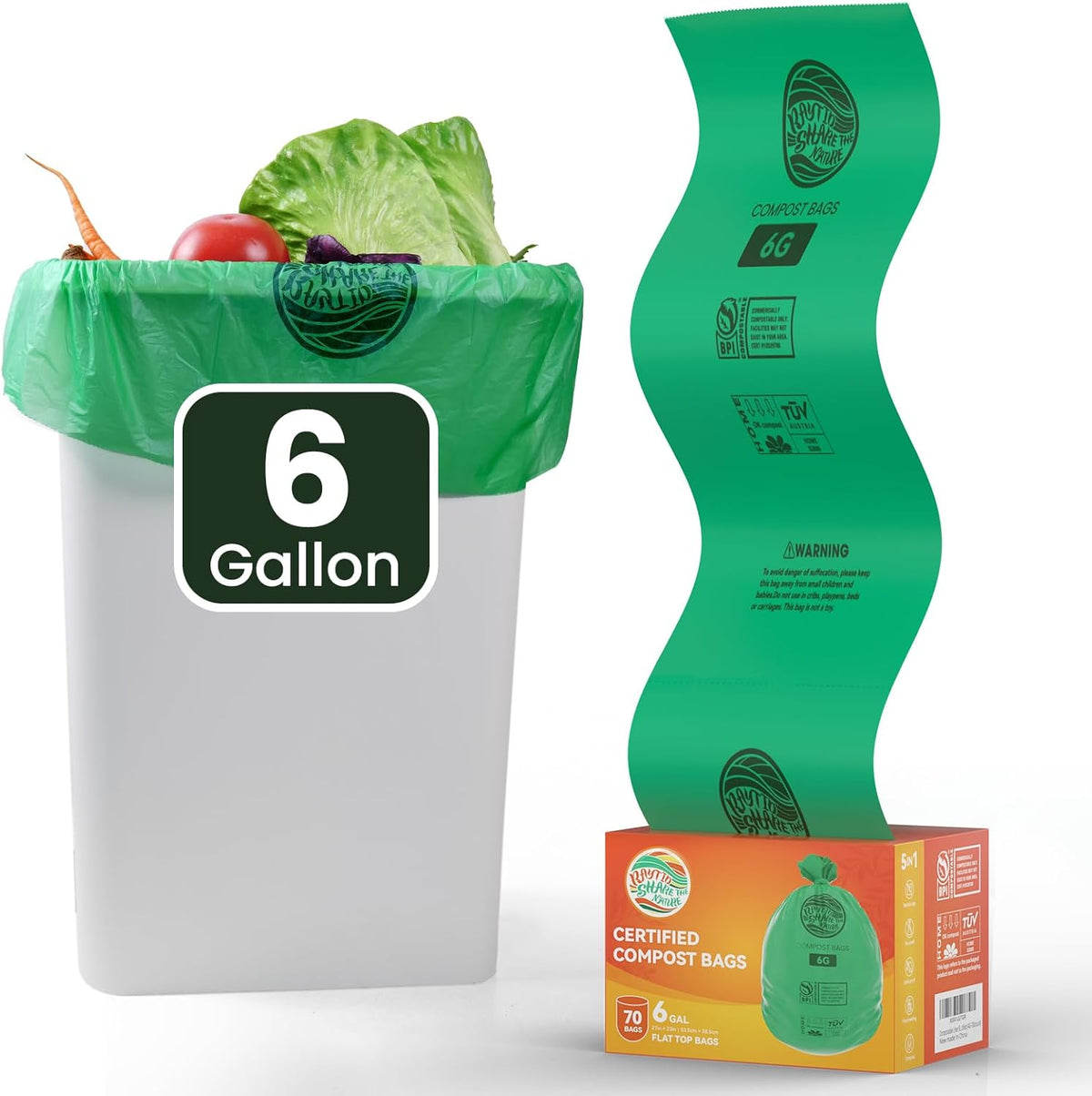 Compostable Bags, 6 Gallon Food Scraps Yard Waste Bags,Fits 5-6-8 Gallon trash can, 30 Liter