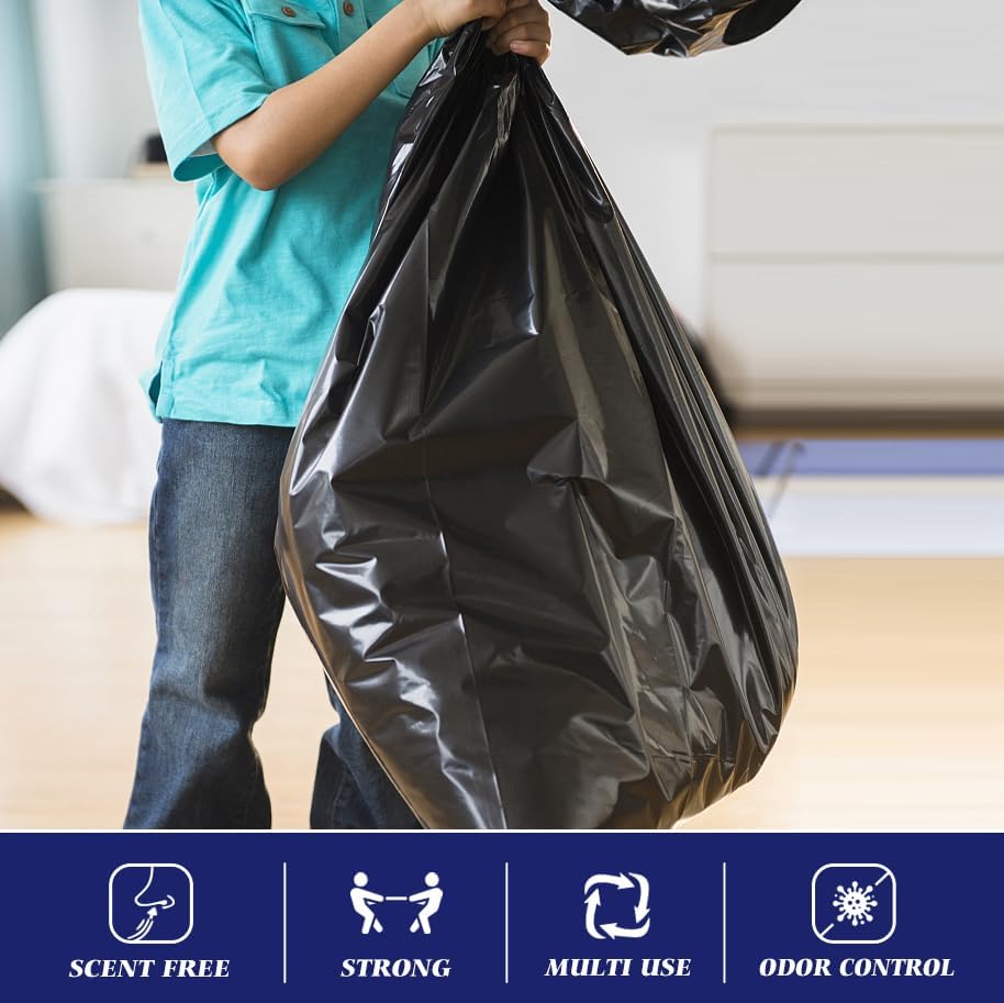 Teivio 55-60 Gallon Black Trash Bags | 170 Bags Extra Large Multi-Use Heavy Duty Commercial Garbage