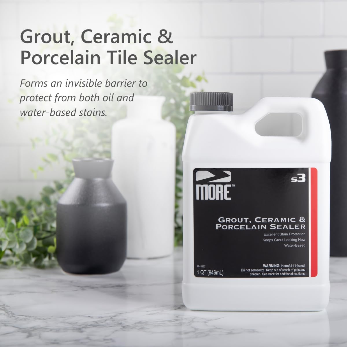 MORE Grout, Ceramic & Porcelain Tile Sealer - Water-Based Grout Sealer - Stain, Tile & Grout