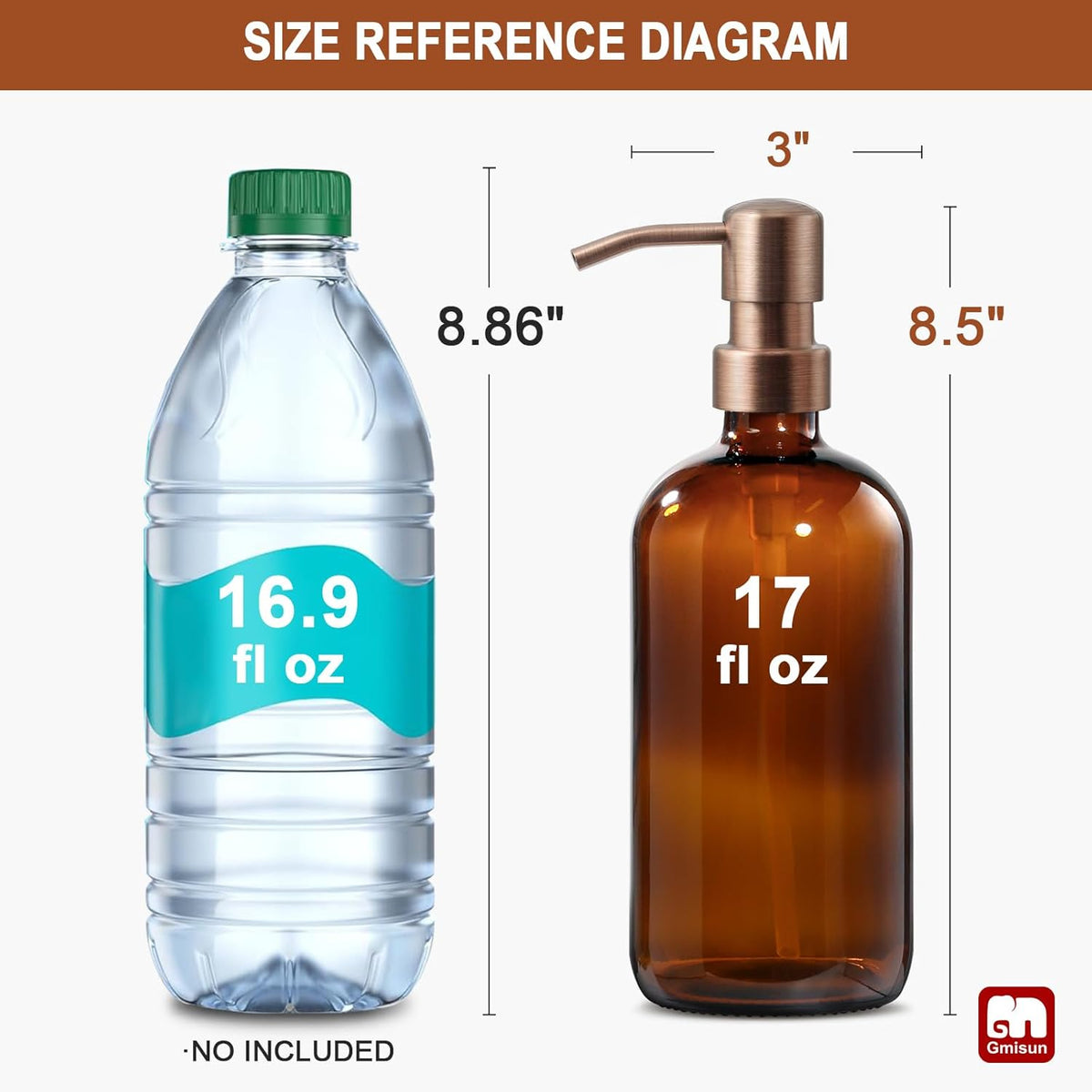 GMISUN Amber Glass Soap Dispenser, 2 Pack Bathroom Hand Soap Dispensers with Rose Gold Pump, 17 Fl