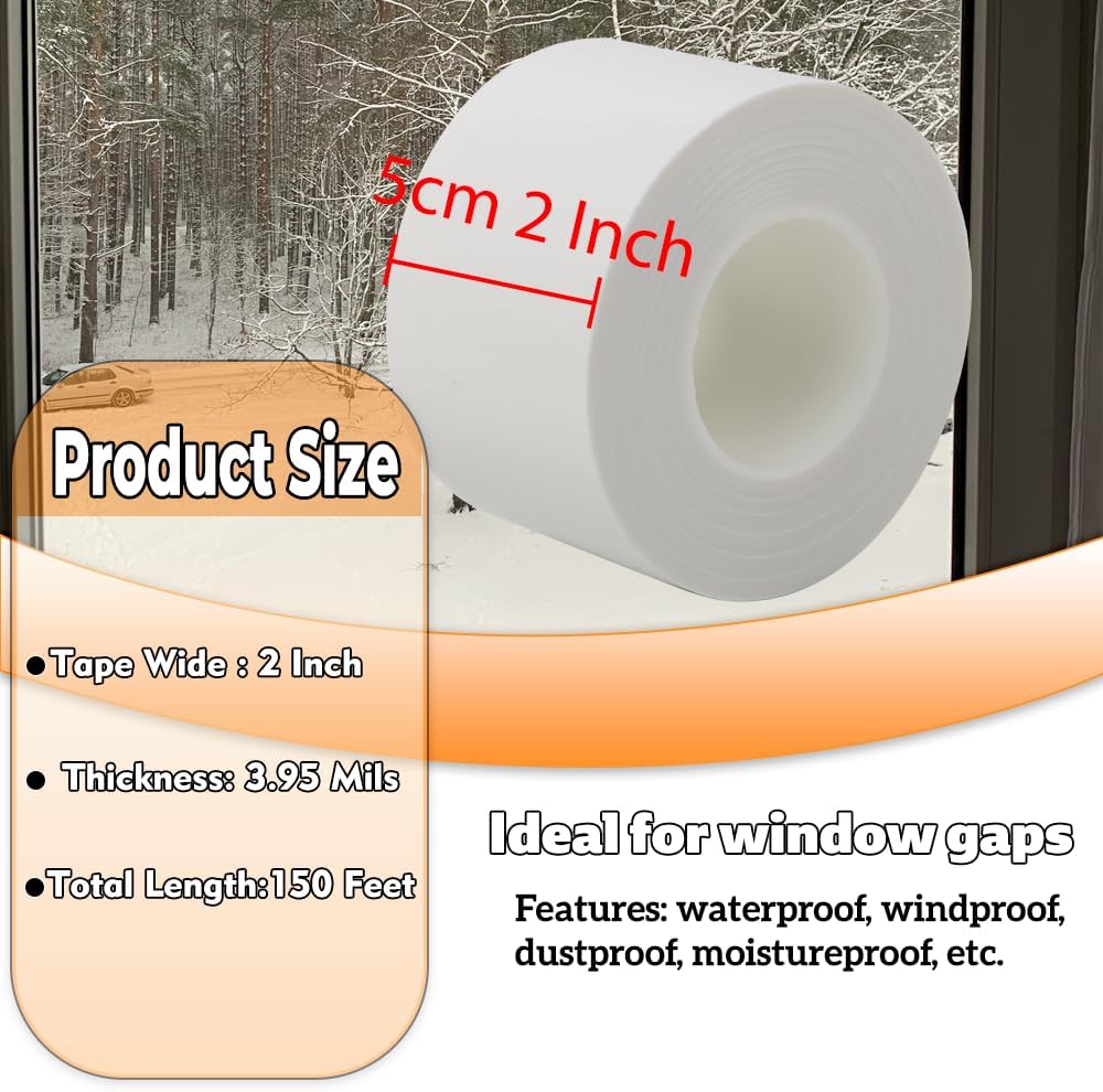 Window Insulation for Winter Weather Sealing Tape 2 Inch x 50 Yards Weather Stripping Residue Free