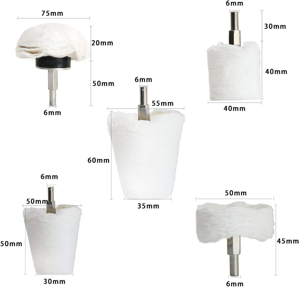 Polishing Pad Buffing Wheel Kit White Flannelette 5 Pack, Polisher Tools Fit for Metal Aluminum