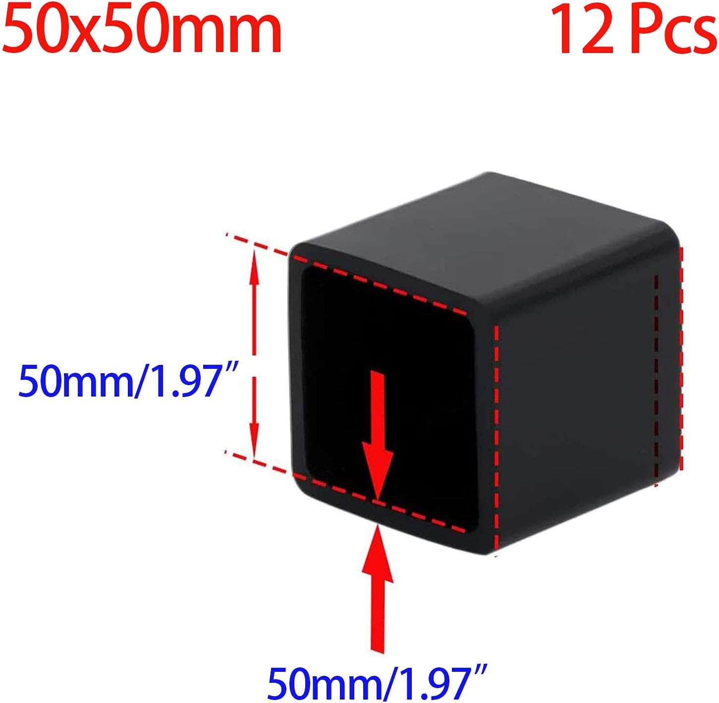 12 Pcs Black Square Anti-Slip Rubber Leg Tips Chair Leg Caps Furniture Floor Protectors Chair Table