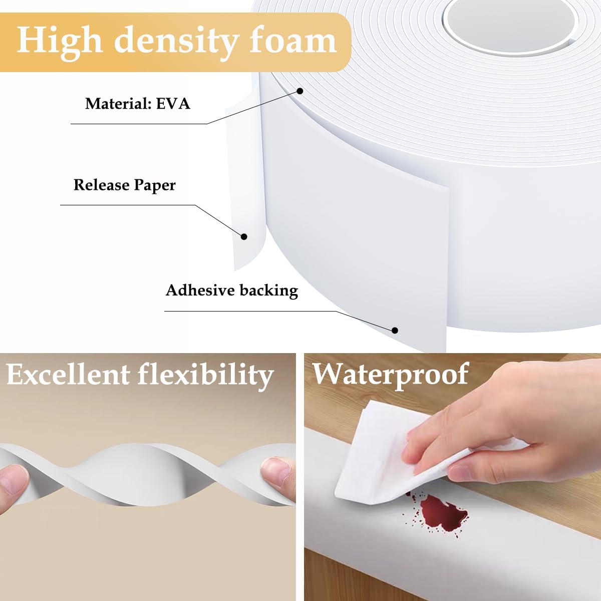 Strong Adhesive Door Weather Stripping,2Inch Wide X 1/13 Inch Thick,Foam Insulation Tape,Air