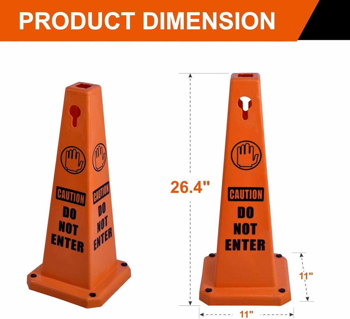 8-Pack 26.5" Caution Cones, 4-Sided Visible Safety Signs with Heavy Rubber Base, Warning for Slip &