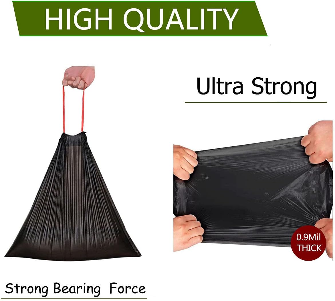 Feisco 8 Gallon Black Trash Bag,30L Drawstring Garbage Bag Trash Can Liner,90 Counts,0.9 Mil (8