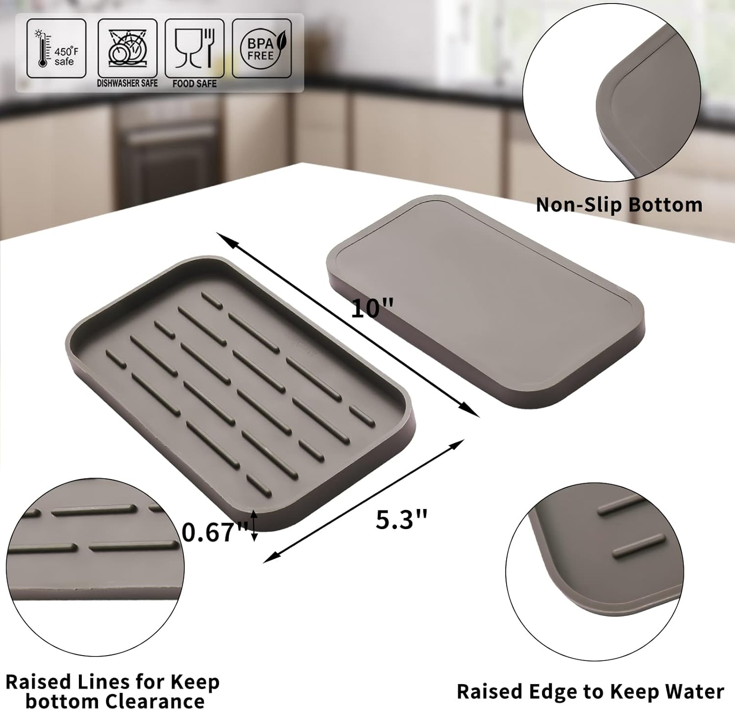 Silicone Kitchen Sink Organizer Tray for Multiple Usage,Eco-Friendly Sponges Holder for Kitchen