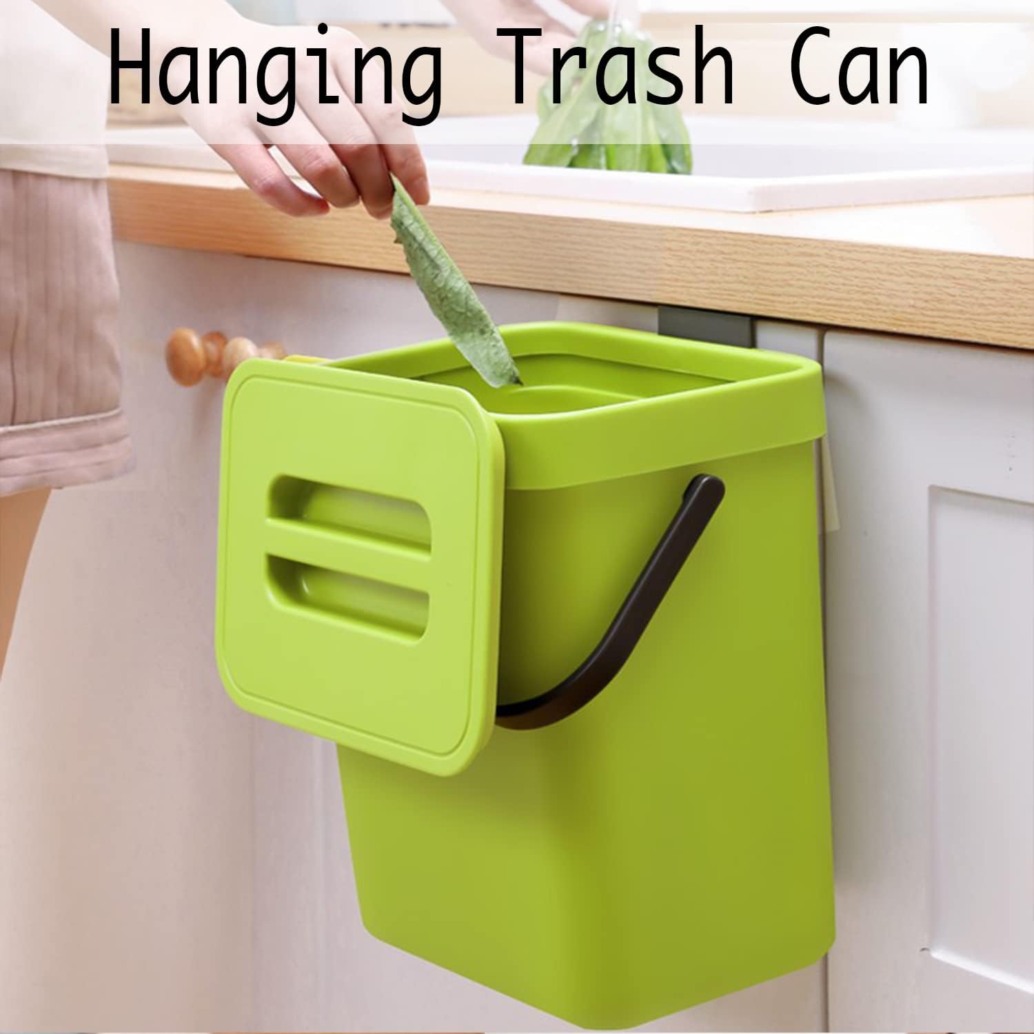 LALASTAR Small Plastic Trash Can, Hanging Small Trash Can with Lid Under Sink for Kitchen, Food