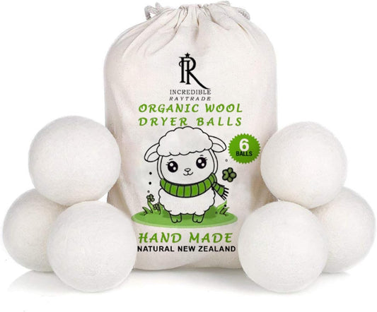 RAYTRADE Wool Dryer Balls 6-Pack 100% Made of Organic New Zealand Wool Reduces Clothing Wrinkles