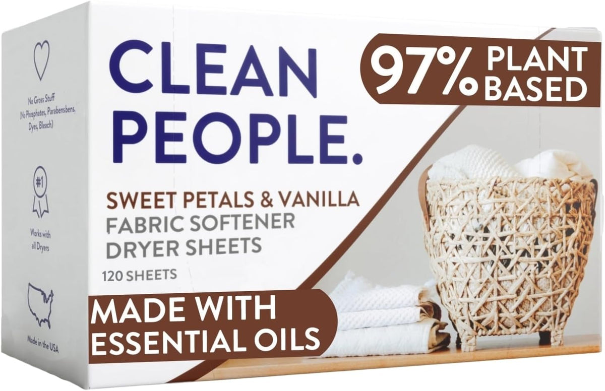 The Clean People Fabric Softener Sheets - Dryer Sheets - Softens & Removes Static Cling - Vegan
