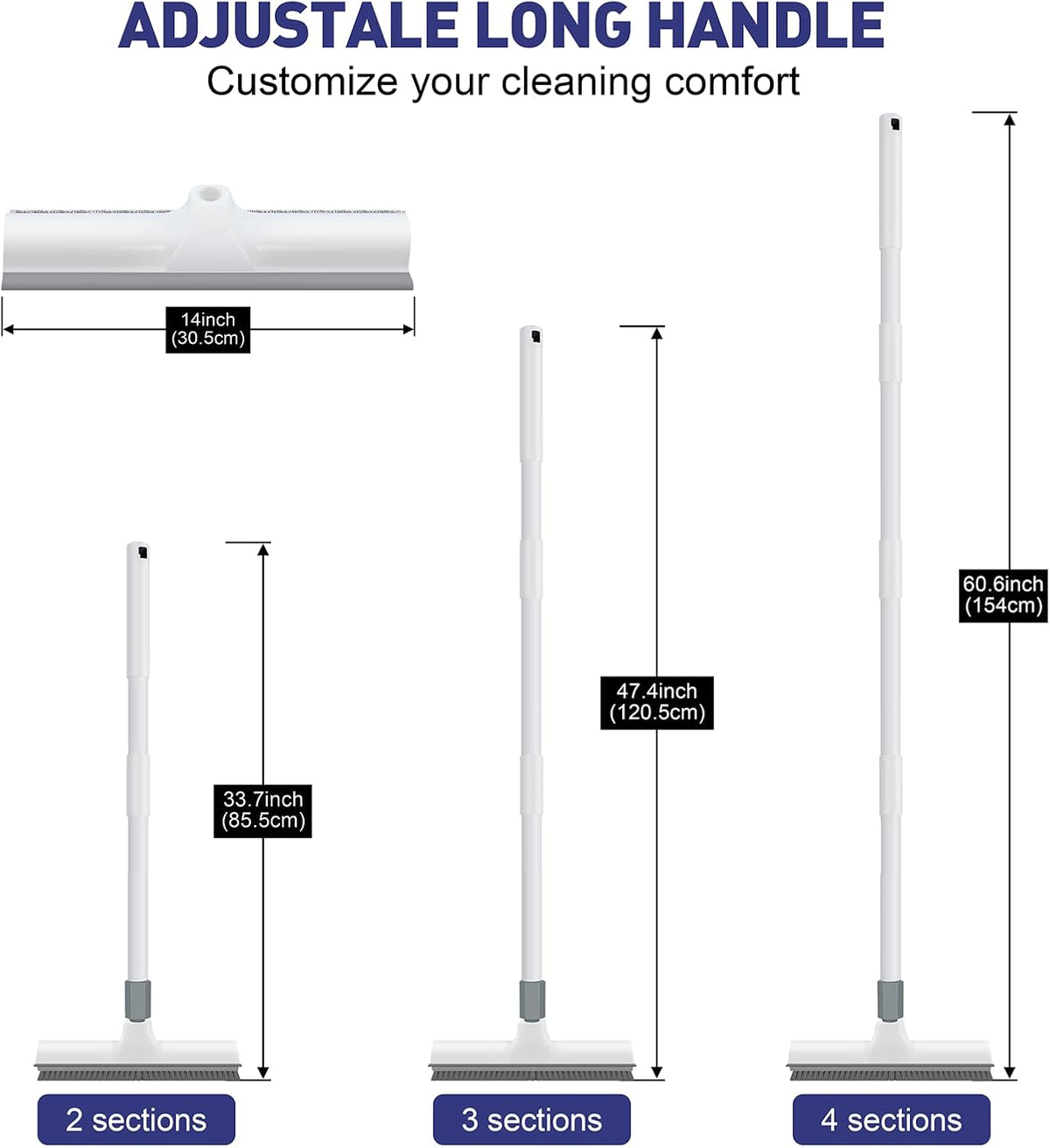 Floor Scrub Brush with 60 inch Long Handle, 2 in 1 Heavy Duty Stiff Bristle Floor Scrubber Brush