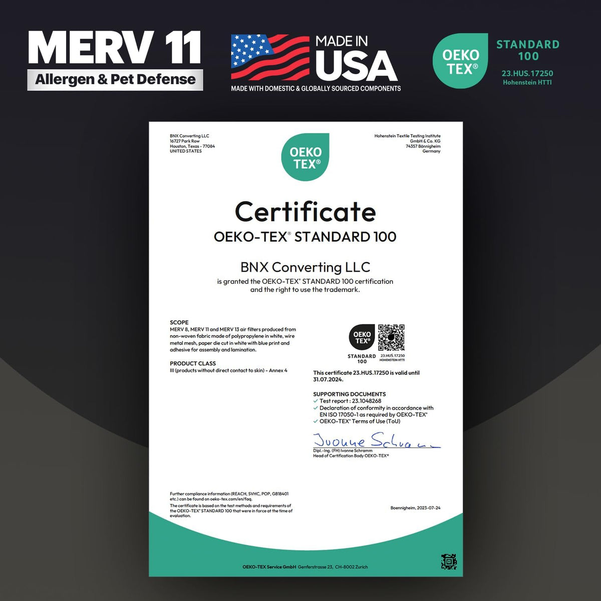 BNX TruFilter 12x12x1 Air Filter MERV 11 (6-Pack) - MADE IN USA - Allergen Defense Electrostatic