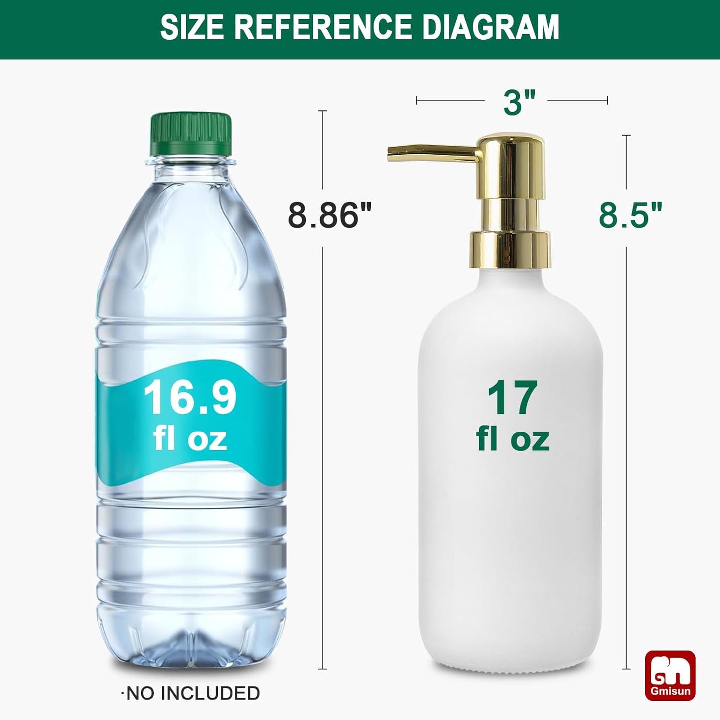 GMISUN White Soap Dispenser, 2 Pack Glass Hand Soap Dispensers Bathroom with Gold Pump, 17 Fl Oz