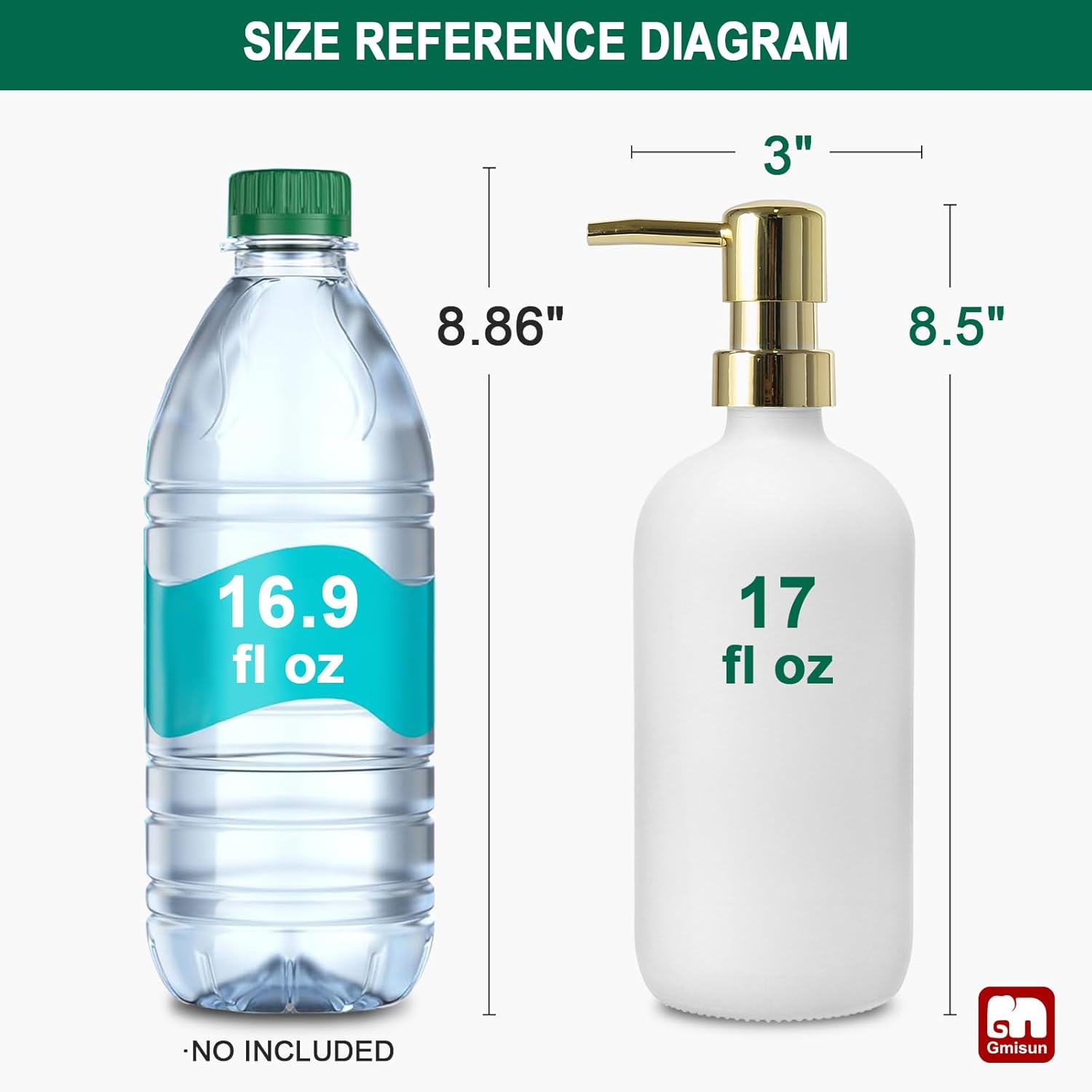 GMISUN White Soap Dispenser, 2 Pack Glass Hand Soap Dispensers Bathroom with Gold Pump, 17 Fl Oz