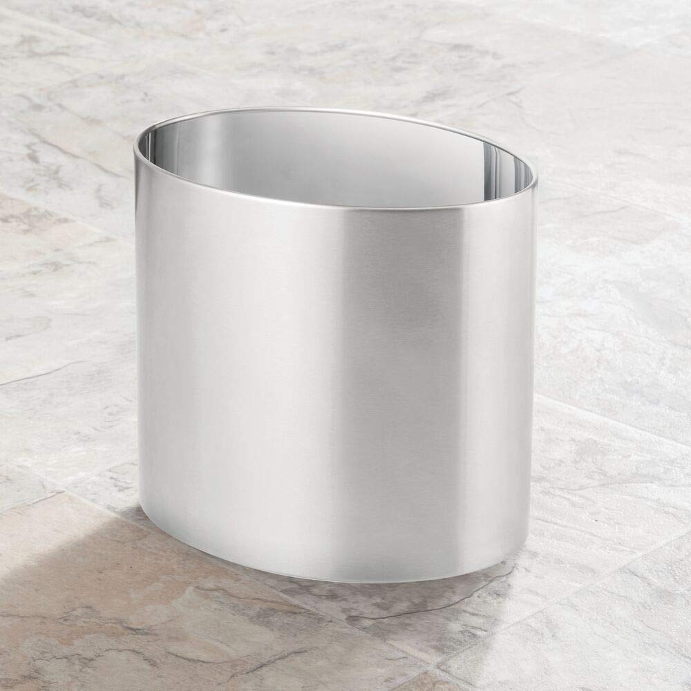 mDesign Stainless Steel Metal Oval Trash Can, 7.9 Liter/2.09 Gallon Wastebasket, Garbage Basket Bin