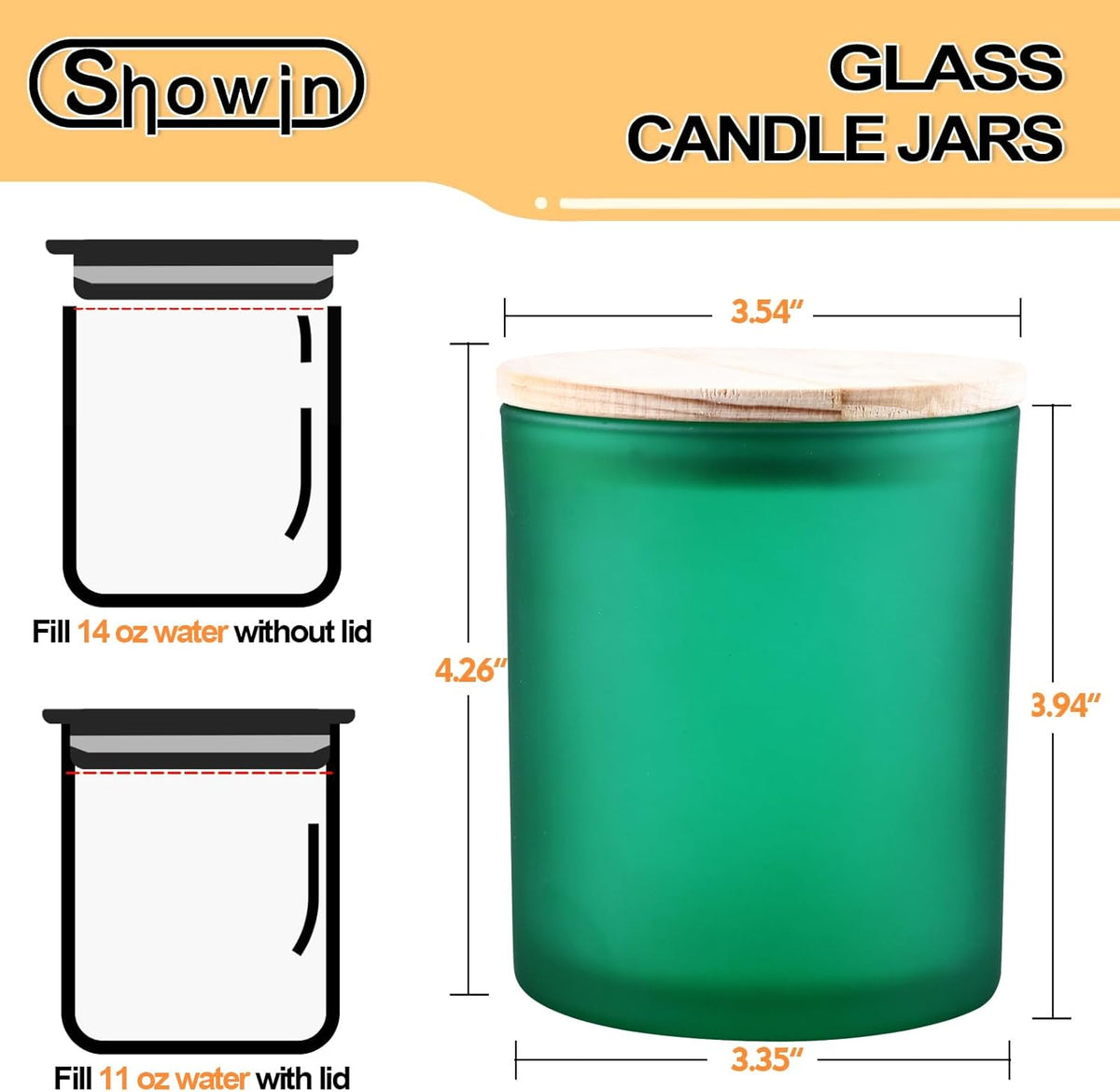 SHOWIN 14 OZ Thick Candle Jars for Making Candles 12 Pcs, 3 Wick Empty Jars with Wood Lids for