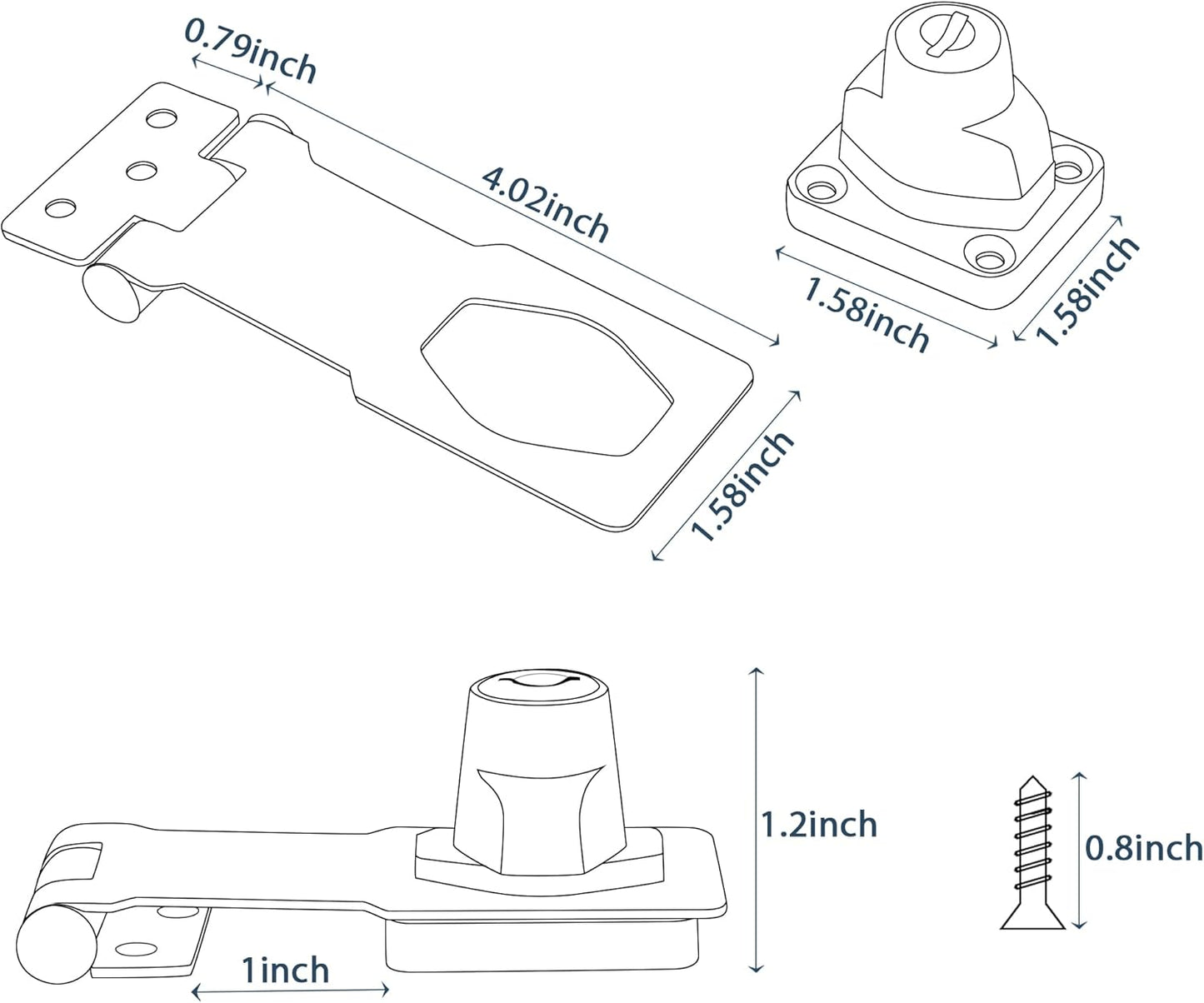 Alise Keyed Hasp Lock,4 Inch Safety Packlock Clasp Hasps Latch,Black Door Hinge Lock with Keys