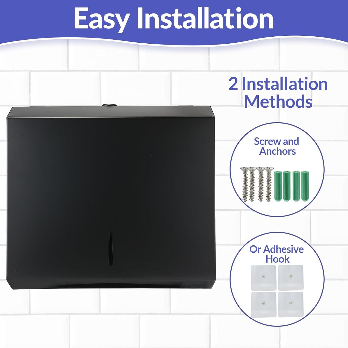 Paper Towel Dispenser Wall Mount, Matte Black Stainless Steel Commercial Paper Towel Holder with
