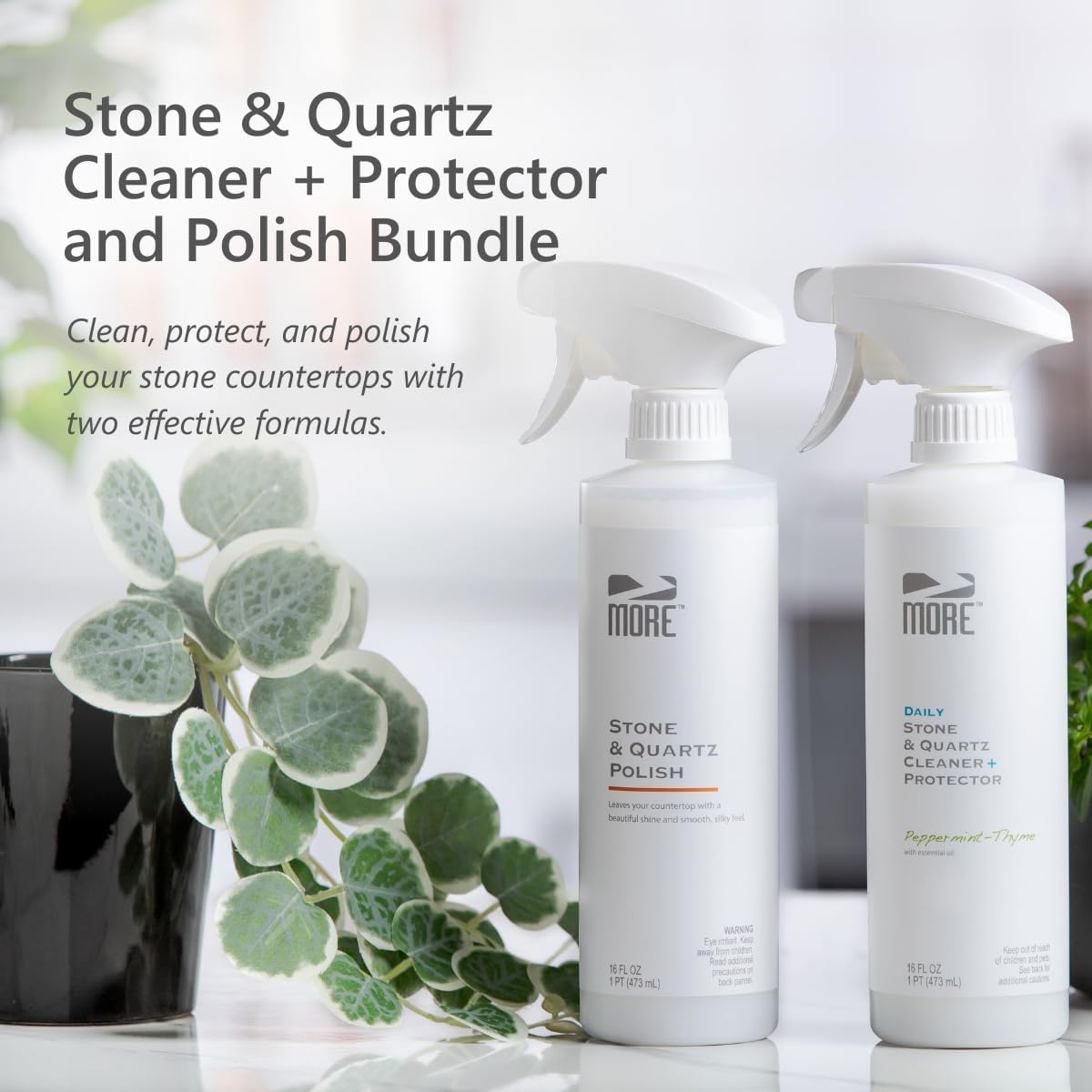 MORE - Twin Pack - Includes Stone & Quartz Cleaner + Polish - Granite, Quartz & Marble Cleaner &