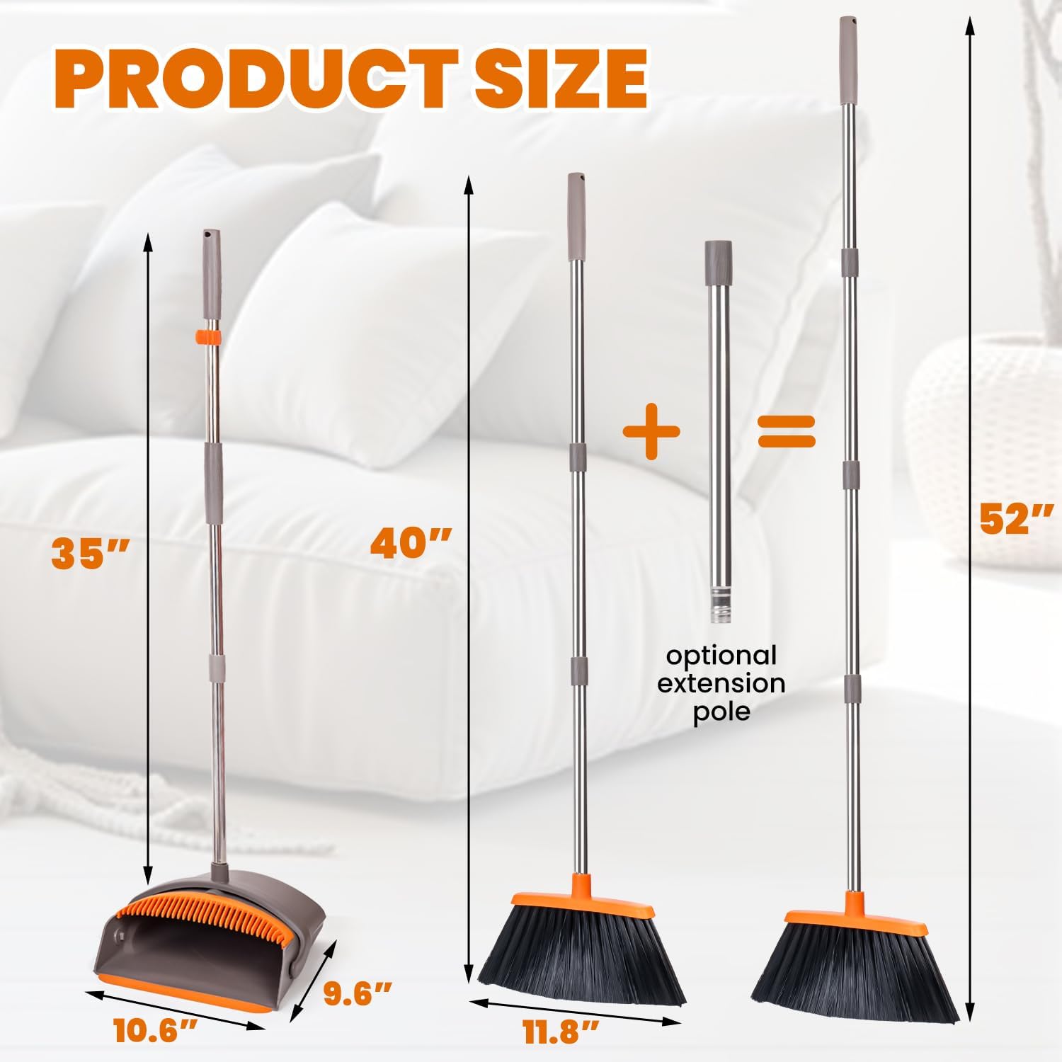 POWERJET Upright Broom & Dustpan Set (420900), Angled Lobby Broom, Exclusive Long Handle Extendable