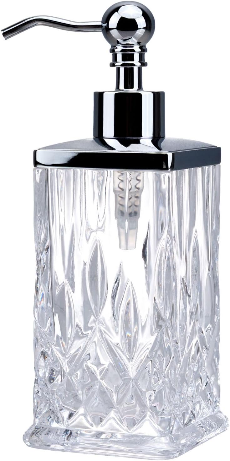10Oz Clear Glass Soap Dispenser,Handcrafted Lead-Free Glass,Hand Sanitizer Dispenser with Silver
