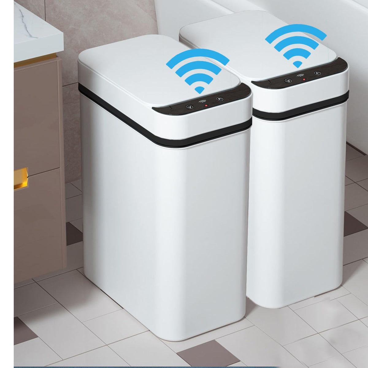 Yatmung 2 Pack - 2.5 Gallon Smart Trash Can Sensor Motion Slim Touchless Bathroom Trash Can